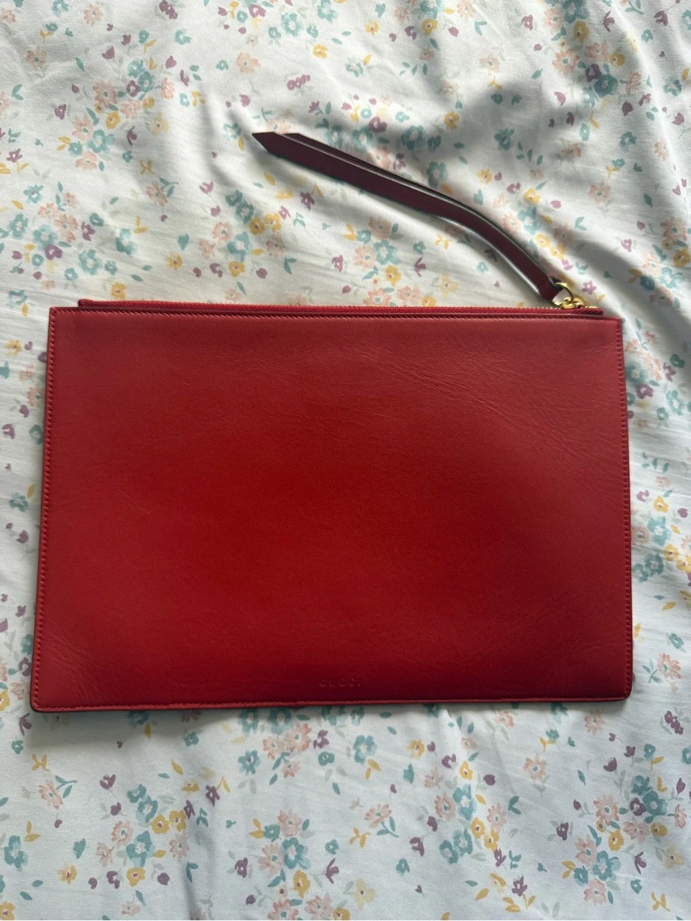 Gucci Brown GG Monogram Pouch with Pink Cat Patch and Red Trim